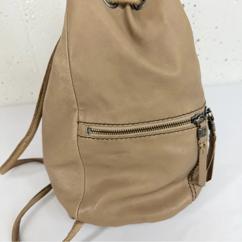 The SAK Taupe Leather Drawstring Backpack